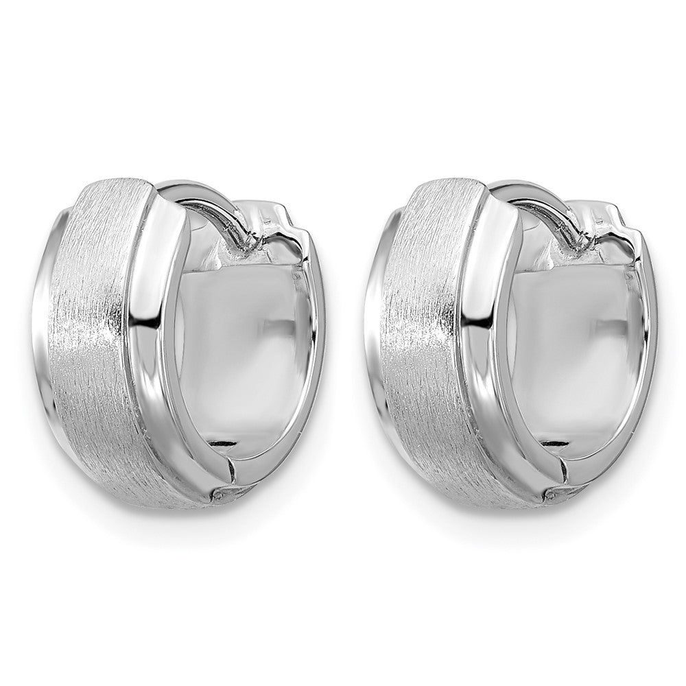 Sterling Silver Rhodium-plated Brushed and Polished Hinged Hoop Earrings