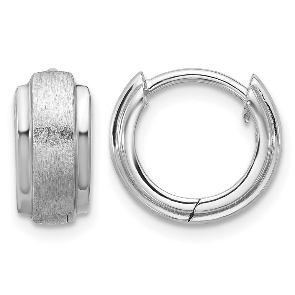 Sterling Silver Rhodium-plated Brushed and Polished Hinged Hoop Earrings