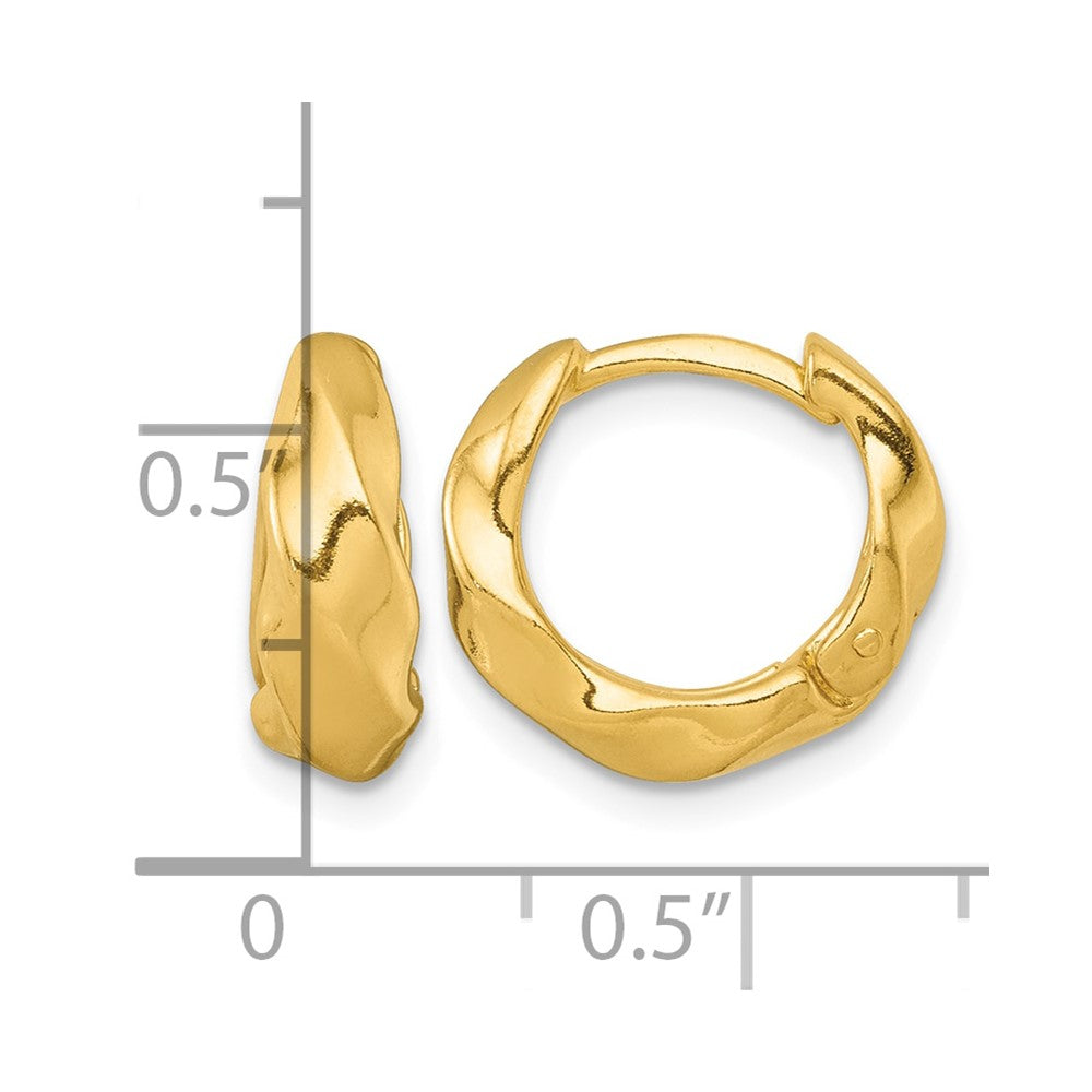Sterling Silver Gold-tone Polished Twisted Round Hinged Hoop Earrings