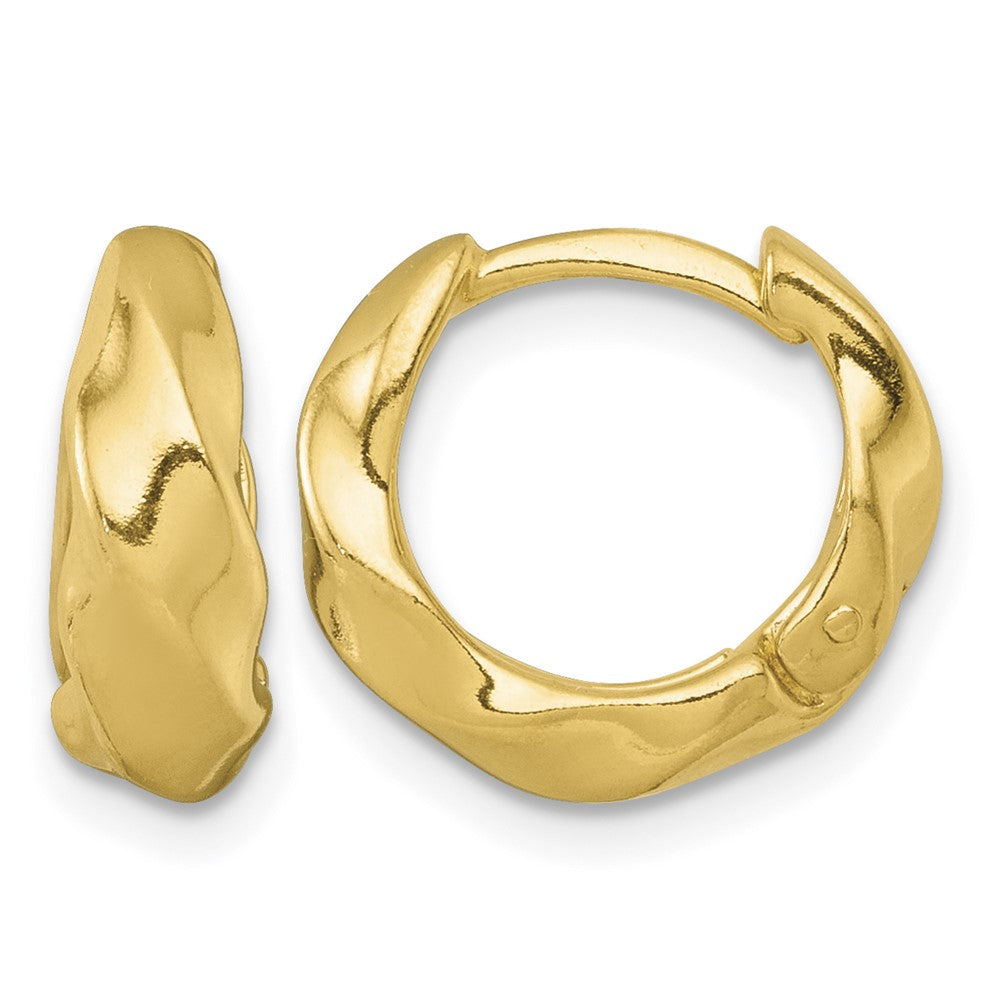 Sterling Silver Gold-tone Polished Twisted Round Hinged Hoop Earrings