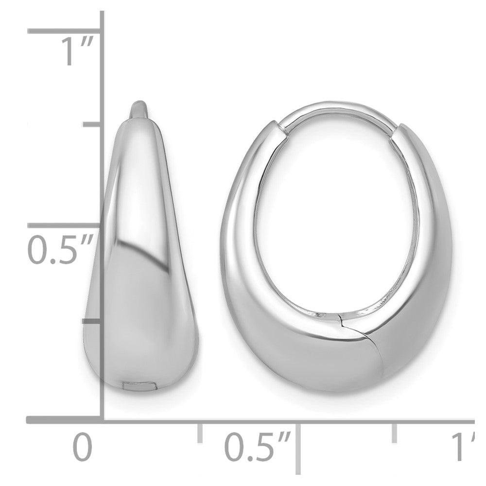 Sterling Silver RH-pltd Polished Tapered Hinged Oval Hoop Earrings