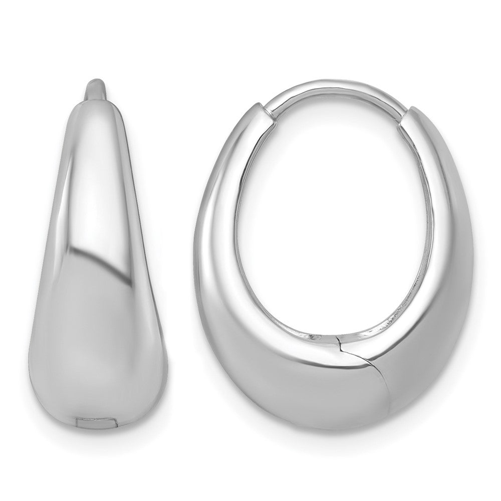 Sterling Silver RH-pltd Polished Tapered Hinged Oval Hoop Earrings