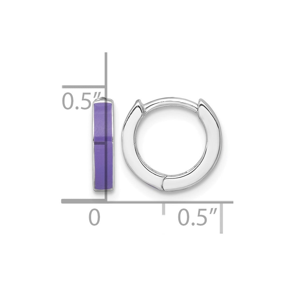 Sterling Silver RH-plated Purple Enameled Hinged Round Hoop Earrings