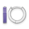 Sterling Silver RH-plated Purple Enameled Hinged Round Hoop Earrings