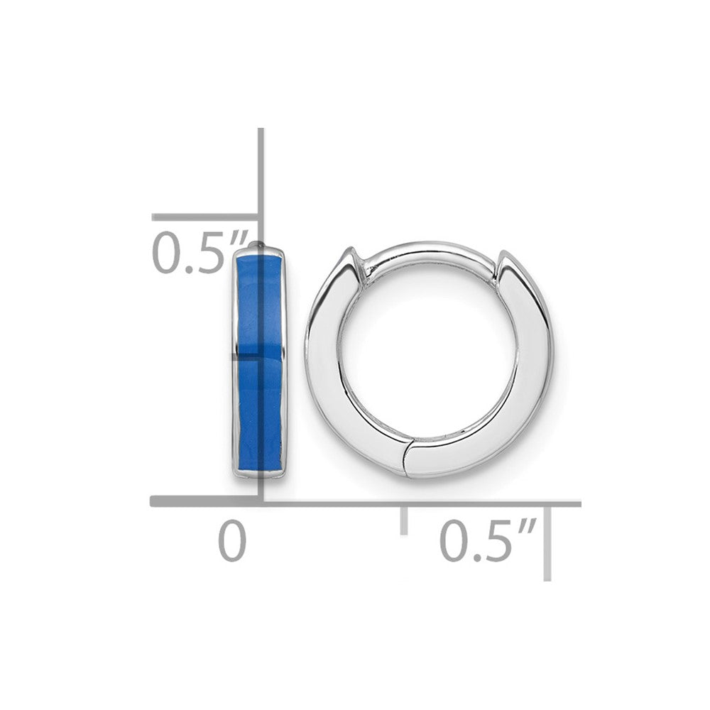 Sterling Silver RH-plated Blue Enameled Hinged Round Hoop Earrings