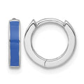 Sterling Silver RH-plated Blue Enameled Hinged Round Hoop Earrings