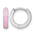 Sterling Silver RH-plated Pink Enameled Hinged Round Hoop Earrings