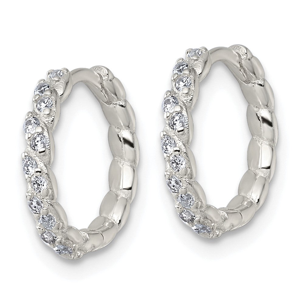 Sterling Silver Polished and Twisted 2.2mm CZ Hinged Round Hoop Earrings
