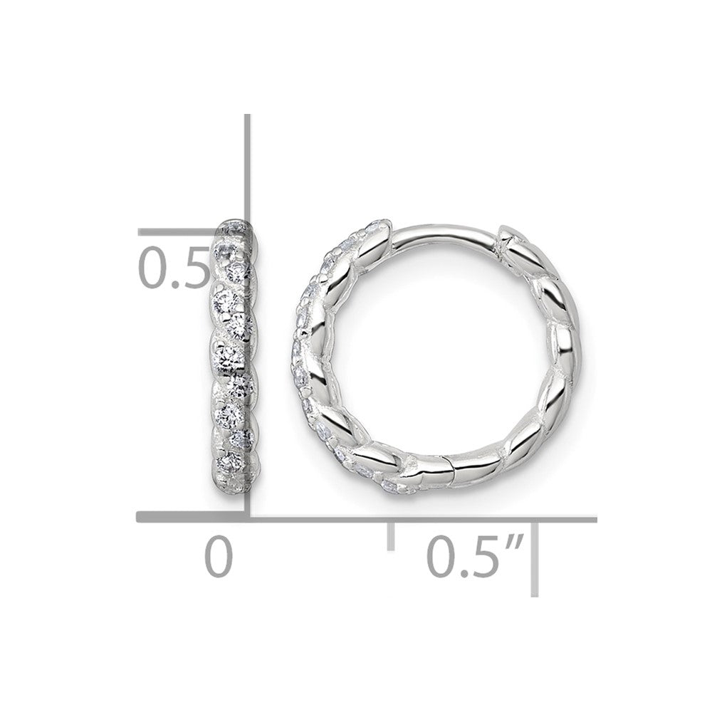 Sterling Silver Polished and Twisted 2.2mm CZ Hinged Round Hoop Earrings