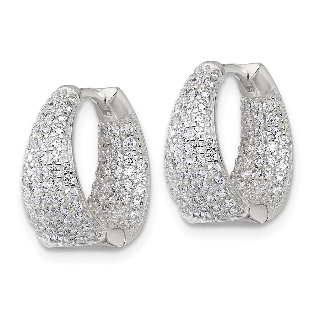 Sterling Silver Polished Tapered In and Out CZ Hinged Round Hoop Earrings