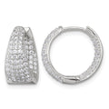 Sterling Silver Polished Tapered In and Out CZ Hinged Round Hoop Earrings
