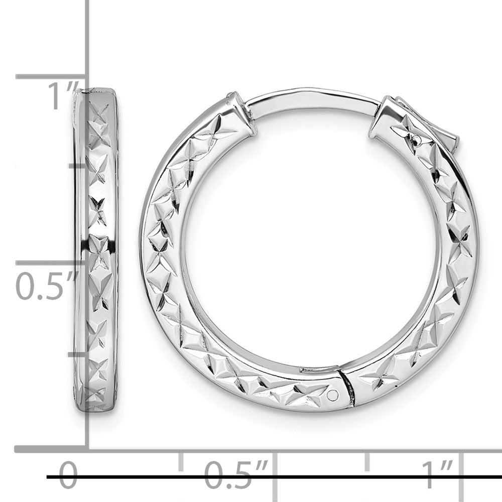 SS RH-pltd Polish D/C 3x23mm Hinged Square Tube w/Safety Lock Hoop Earrings