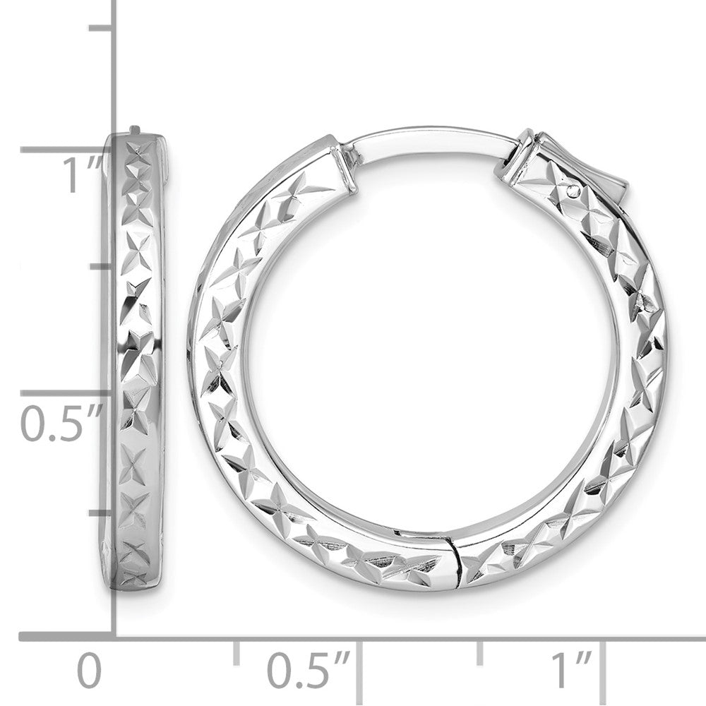 SS RH-pltd Polish D/C 3x25mm Hinged Square Tube w/Safety Lock Hoop Earrings