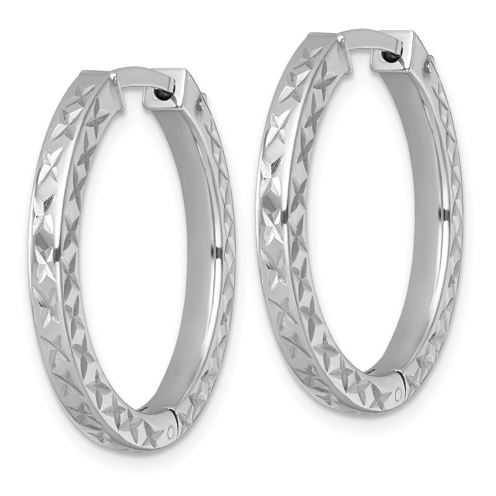 SS RH-pltd Polish D/C 3x28mm Hinged Square Tube w/Safety Lock Hoop Earrings