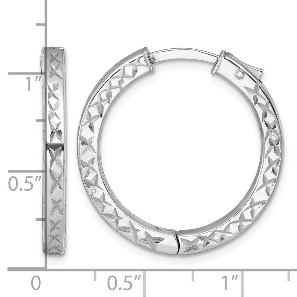 SS RH-pltd Polish D/C 3x28mm Hinged Square Tube w/Safety Lock Hoop Earrings