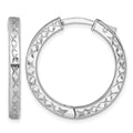 SS RH-pltd Polish D/C 3x28mm Hinged Square Tube w/Safety Lock Hoop Earrings