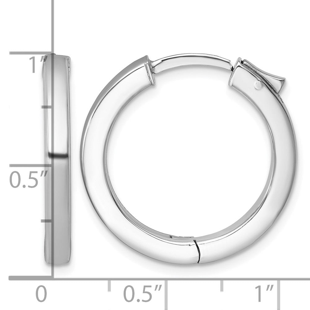 SS Rhod-plated Polish 3x25mm Hinged Square Tube w/Safety Lock Hoop Earrings