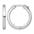 SS Rhod-plated Polish 3x28mm Hinged Square Tube w/Safety Lock Hoop Earrings