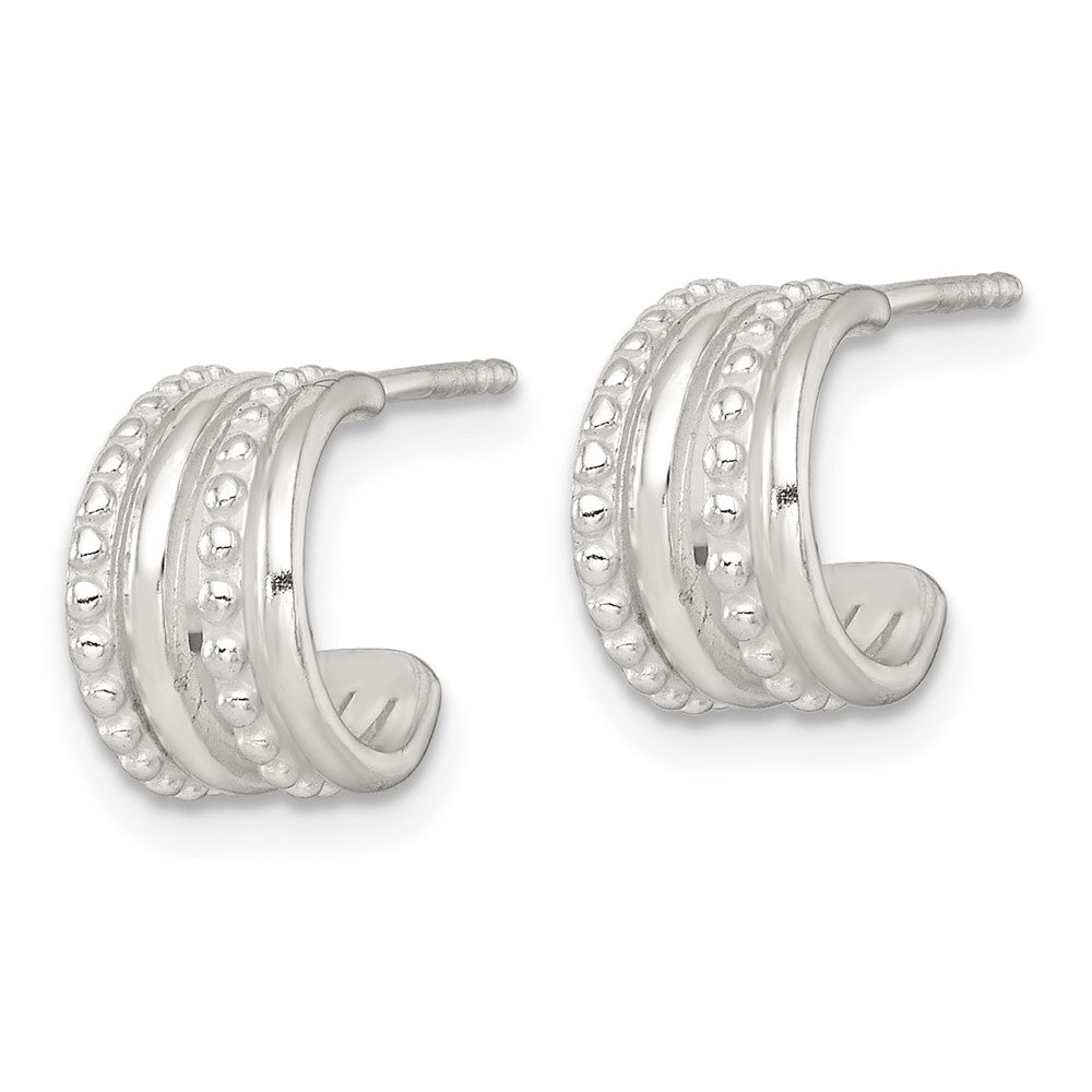 Sterling Silver Polished and Beaded Post C-Hoop Earrings