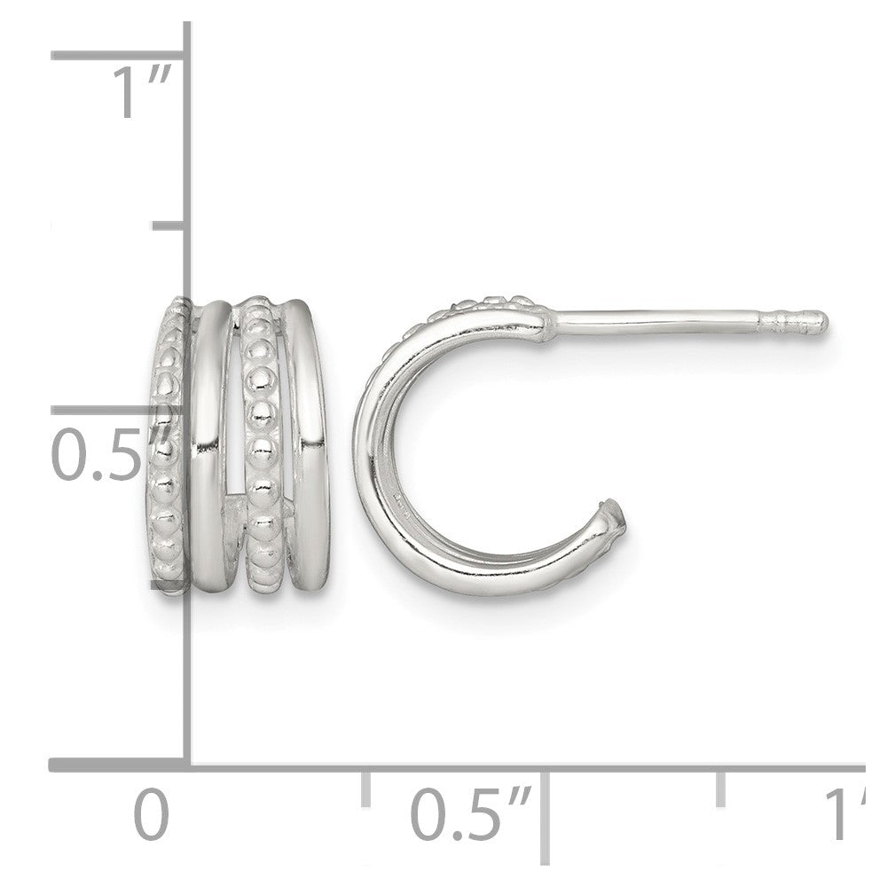 Sterling Silver Polished and Beaded Post C-Hoop Earrings