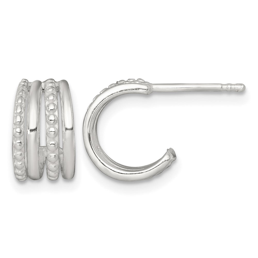 Sterling Silver Polished and Beaded Post C-Hoop Earrings