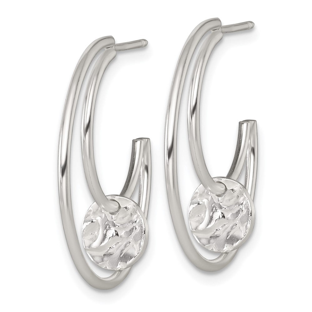 Sterling Silver Polished Textured Fancy Post C-Hoop Earrings