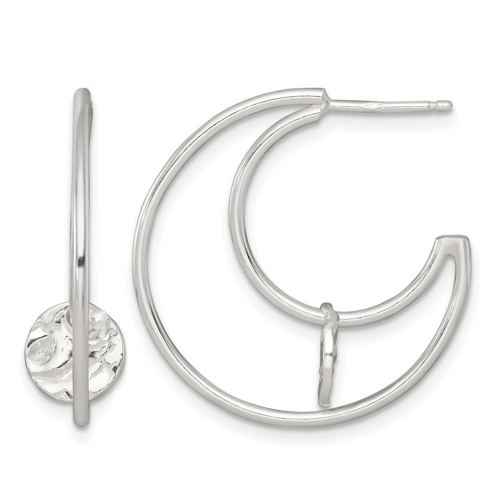 Sterling Silver Polished Textured Fancy Post C-Hoop Earrings