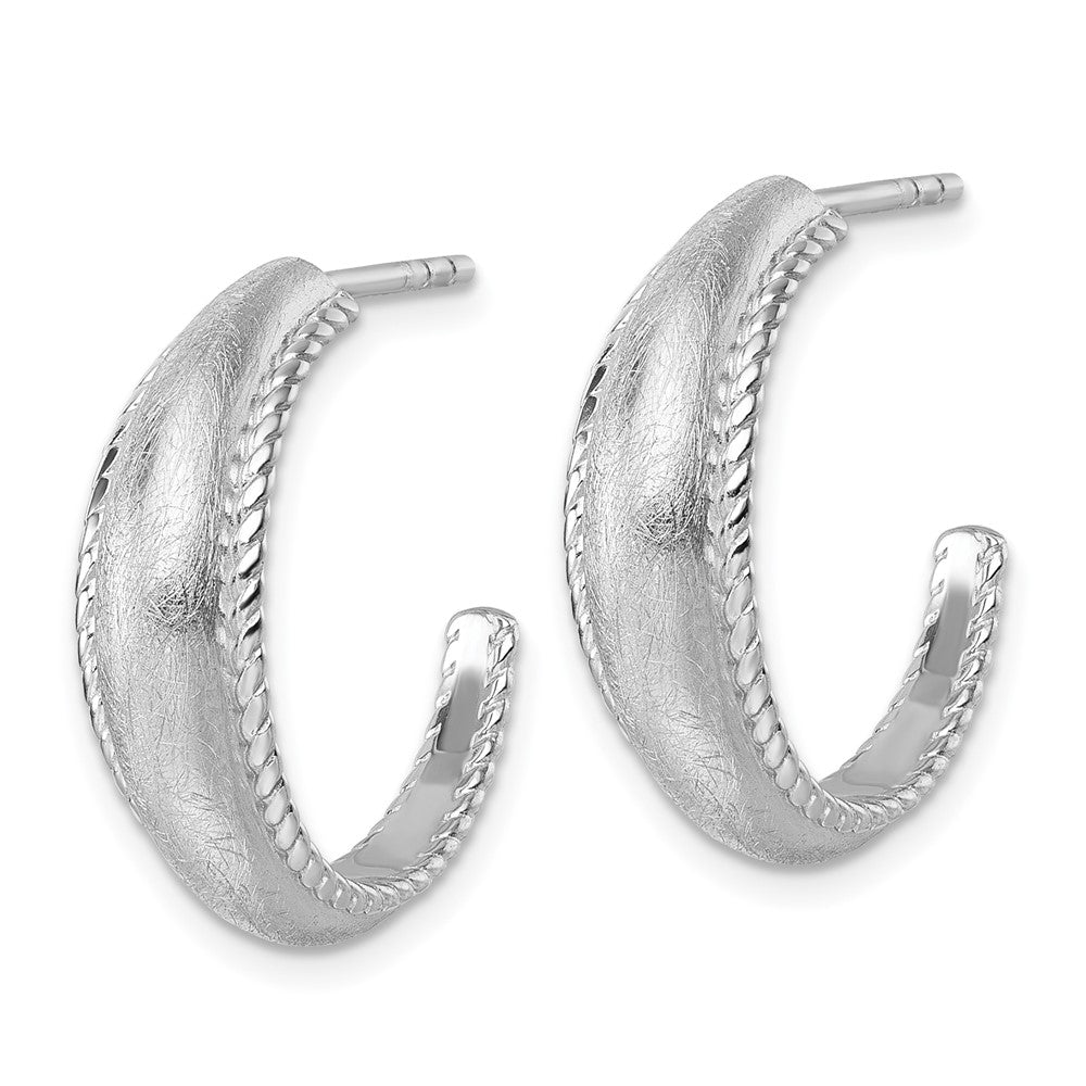 Sterling Silver RH-plated Polished and Scratch Finish Post Hoop Earrings