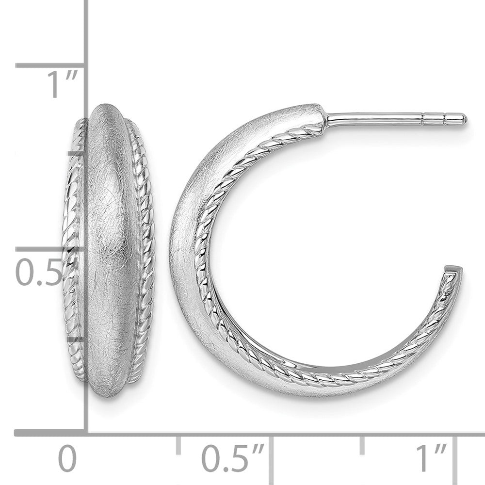 Sterling Silver RH-plated Polished and Scratch Finish Post Hoop Earrings
