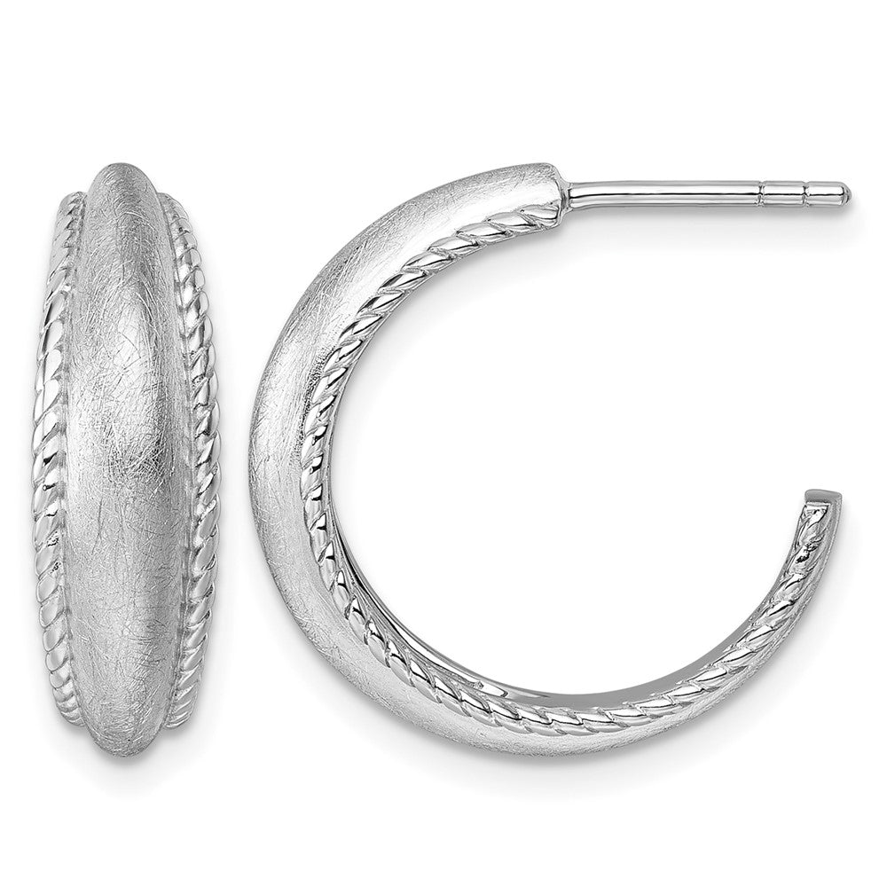 Sterling Silver RH-plated Polished and Scratch Finish Post Hoop Earrings