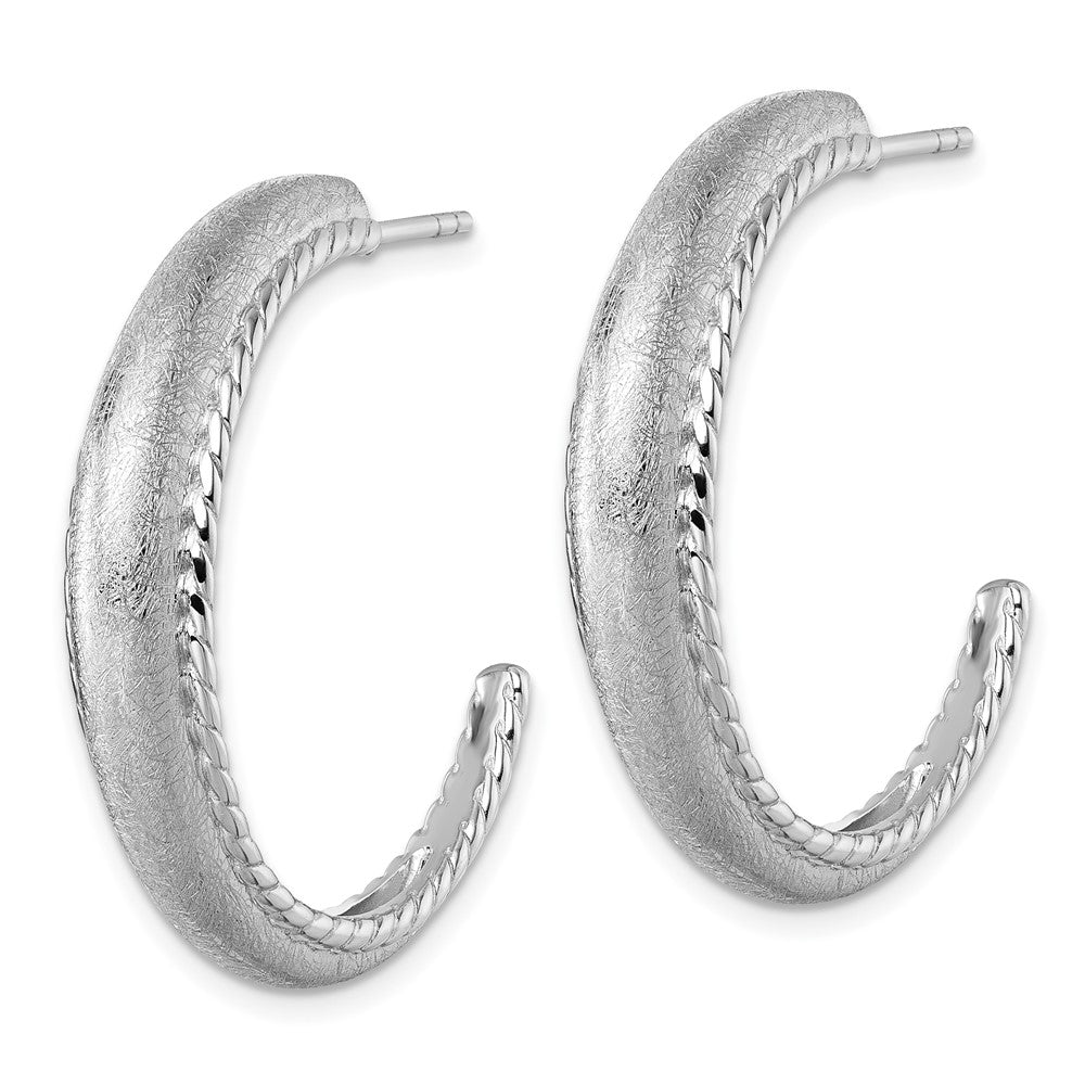 Sterling Silver RH-plated Polished and Scratch Finish Post Hoop Earrings