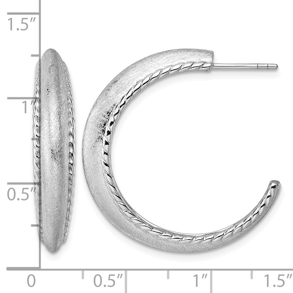 Sterling Silver RH-plated Polished and Scratch Finish Post Hoop Earrings