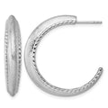 Sterling Silver RH-plated Polished and Scratch Finish Post Hoop Earrings