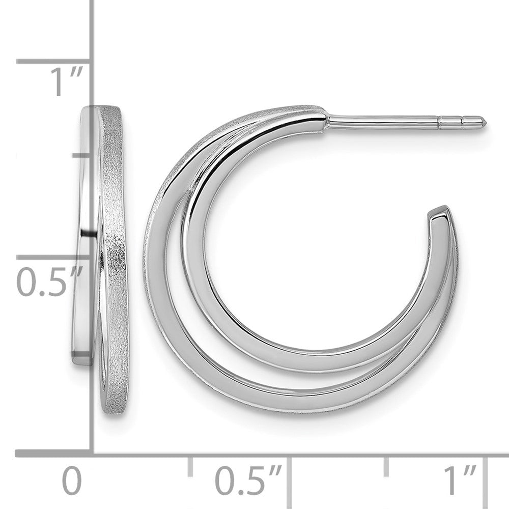 Sterling Silver Rhodium-plated Polished and Satin Post Hoop Earrings