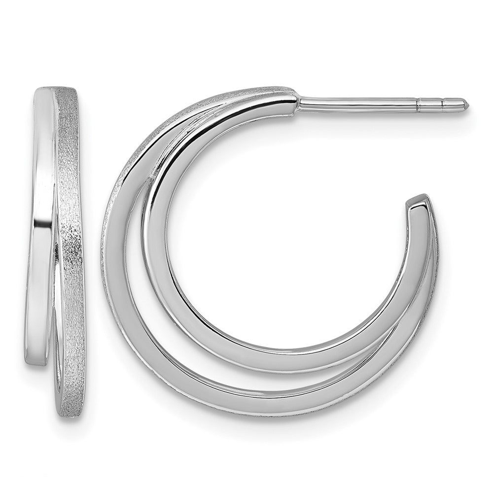 Sterling Silver Rhodium-plated Polished and Satin Post Hoop Earrings