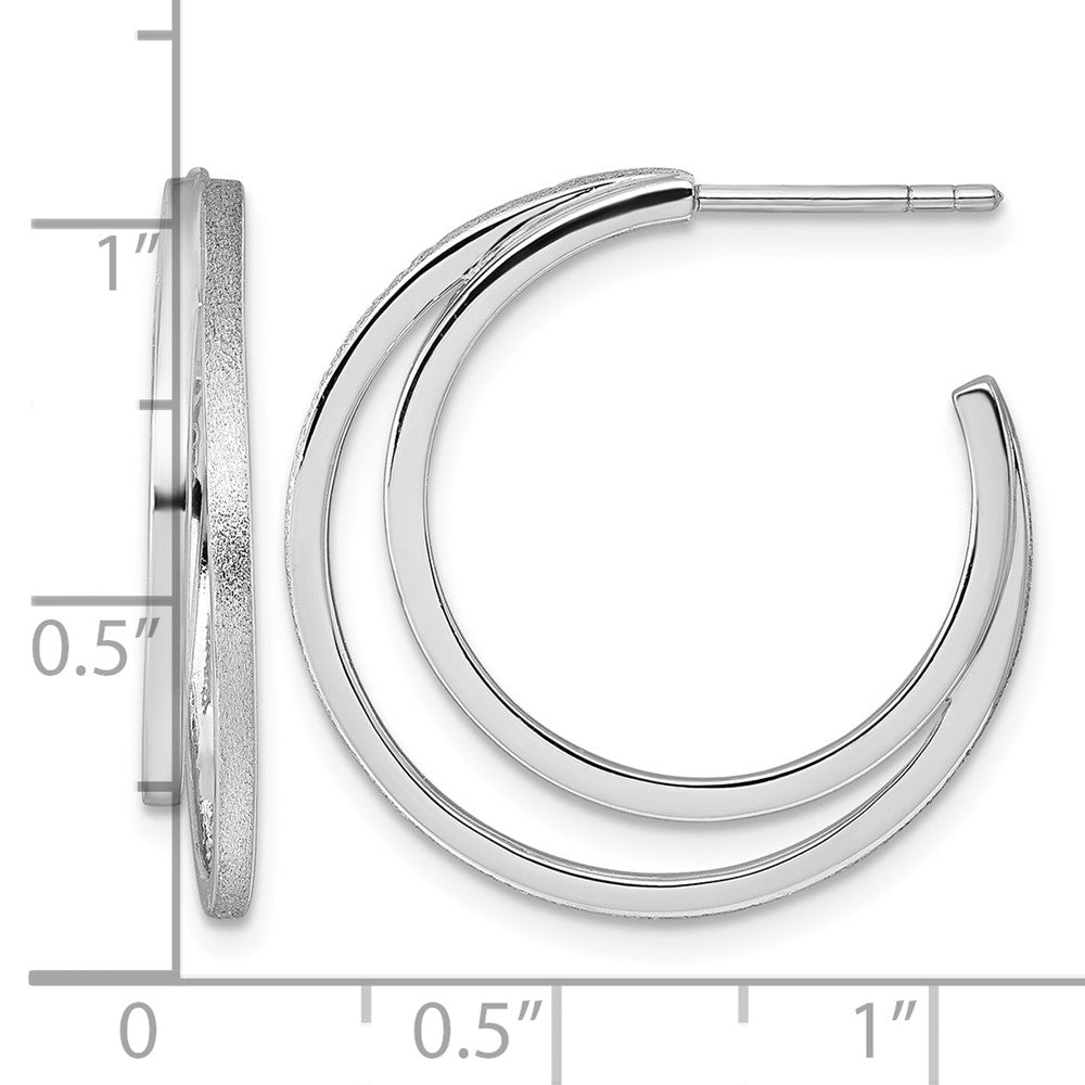Sterling Silver Rhodium-plated Polished and Satin Post Hoop Earrings
