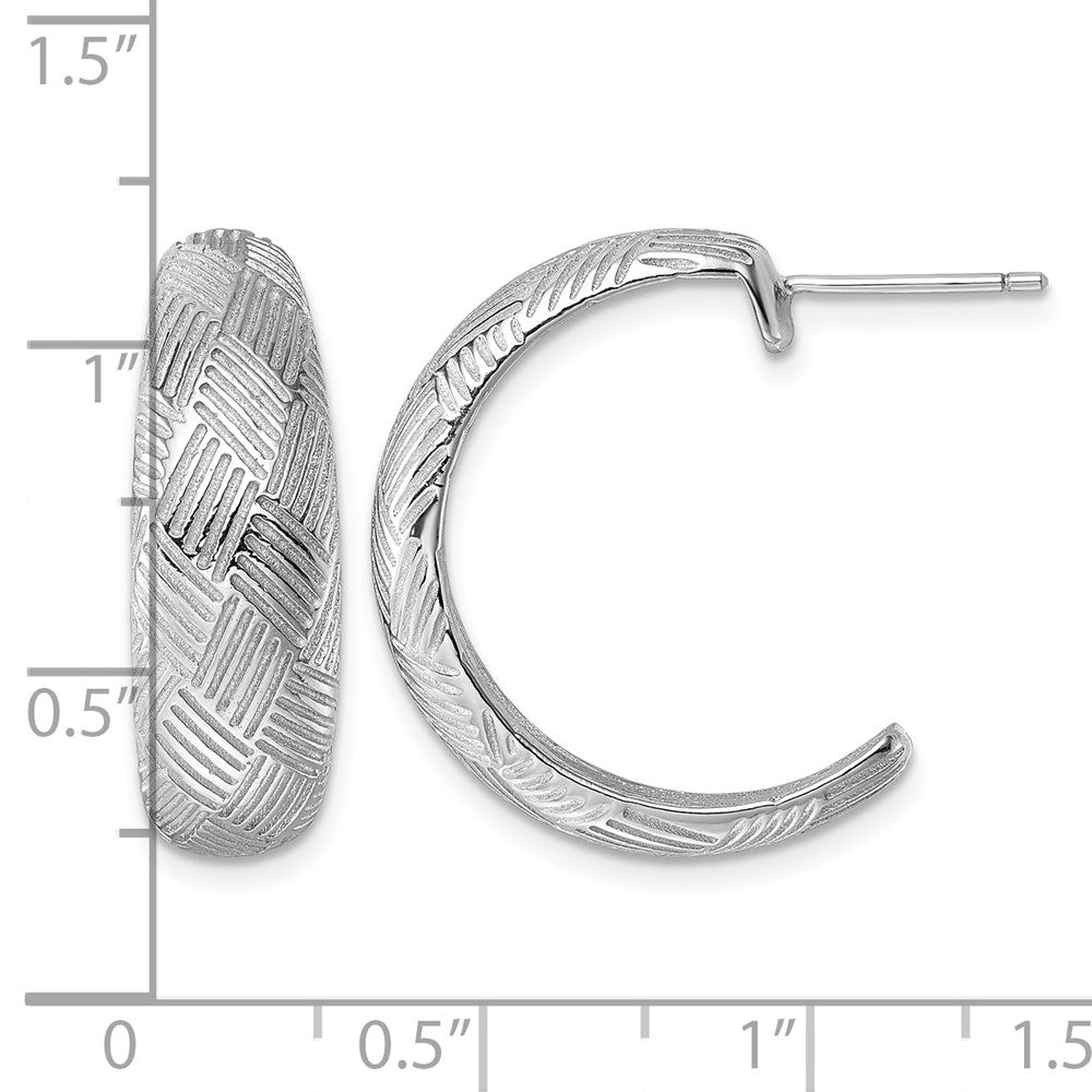 Sterling Silver Rhodium-plated Textured Woven Design Post J-Hoop Earrings