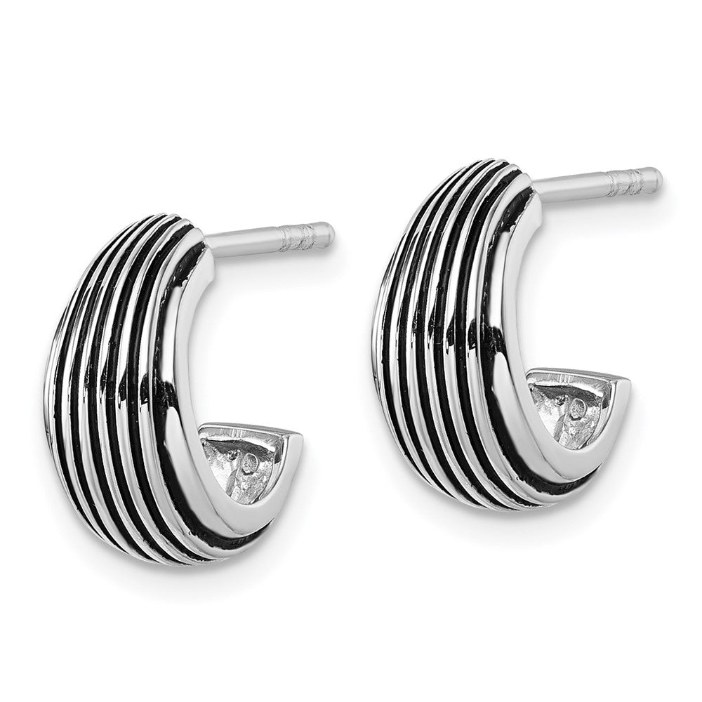 Sterling Silver Rhodium-plated Antiqued Grooved Post Earrings