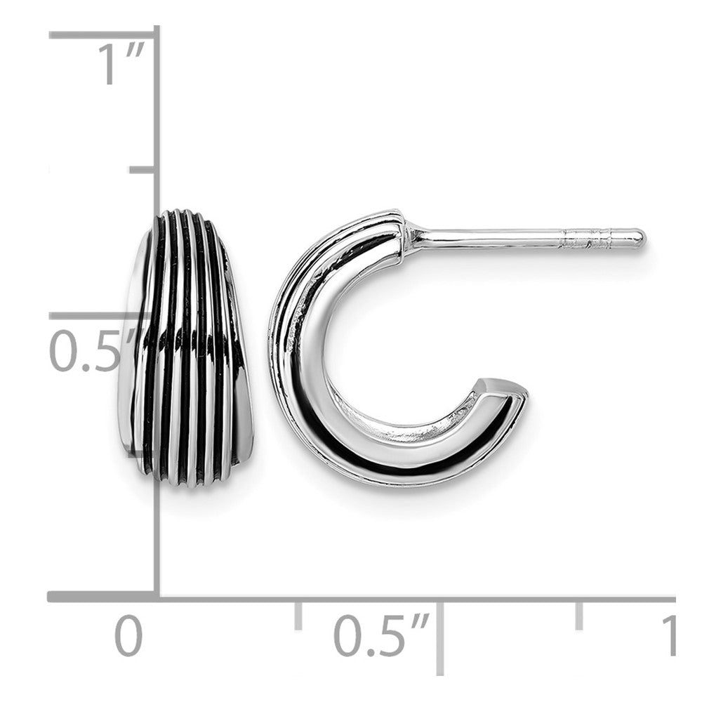 Sterling Silver Rhodium-plated Antiqued Grooved Post Earrings