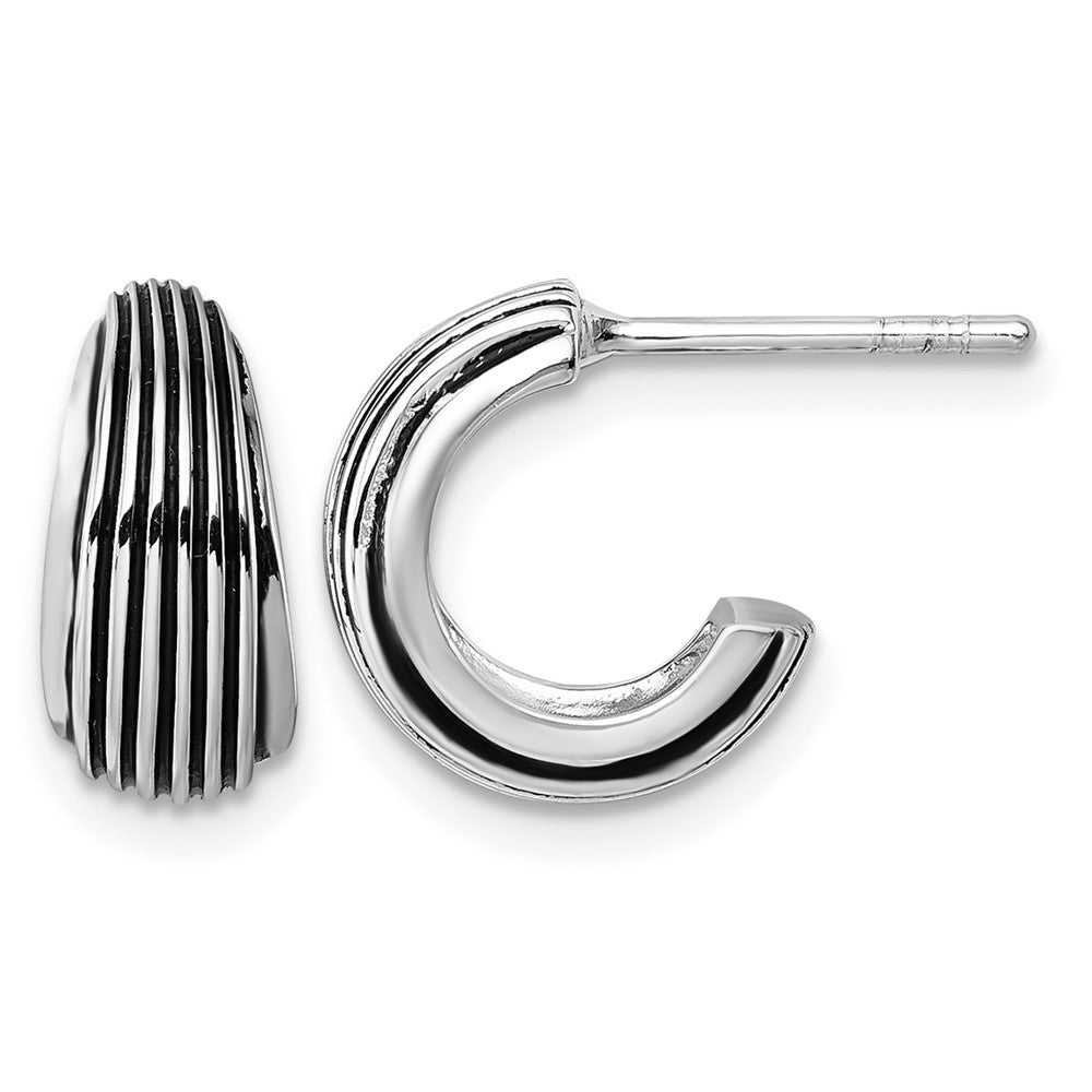 Sterling Silver Rhodium-plated Antiqued Grooved Post Earrings