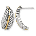 Sterling Silver Antiqued w/14k Accent Polished Feather Post Earrings