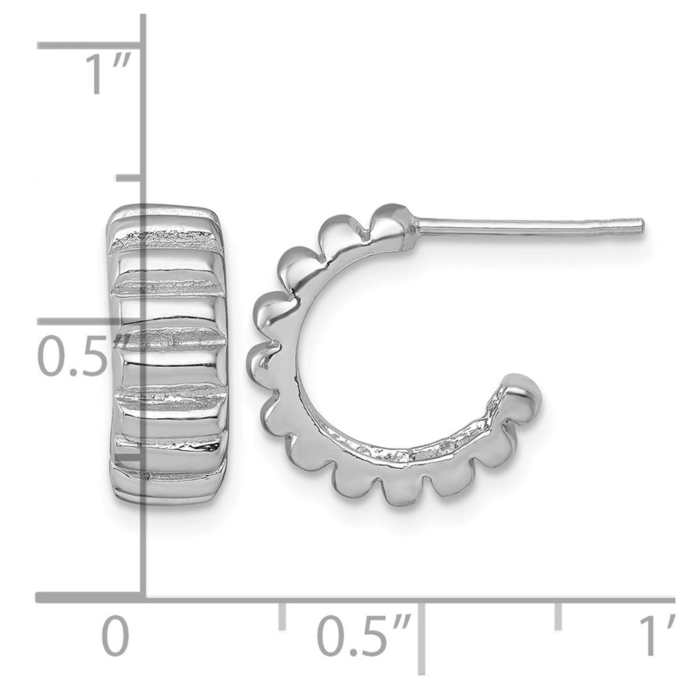 Sterling Silver Rhodium-plated Polished and Textured Post Hoop Earrings
