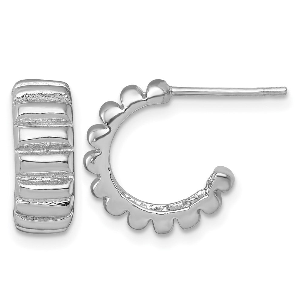 Sterling Silver Rhodium-plated Polished and Textured Post Hoop Earrings