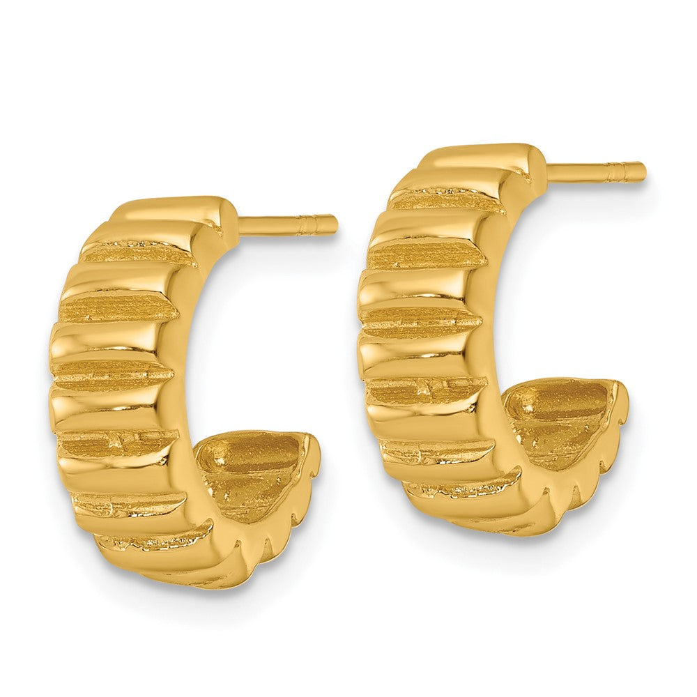 Sterling Silver Gold-tone Polished and Textured Post Hoop Earrings