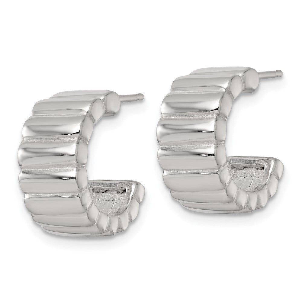 Sterling Silver Polished Textured 8.0mm Post C-Hoop Earrings