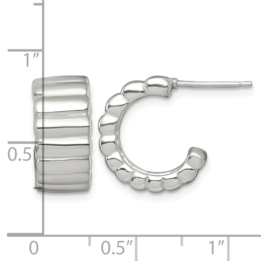 Sterling Silver Polished Textured 8.0mm Post C-Hoop Earrings