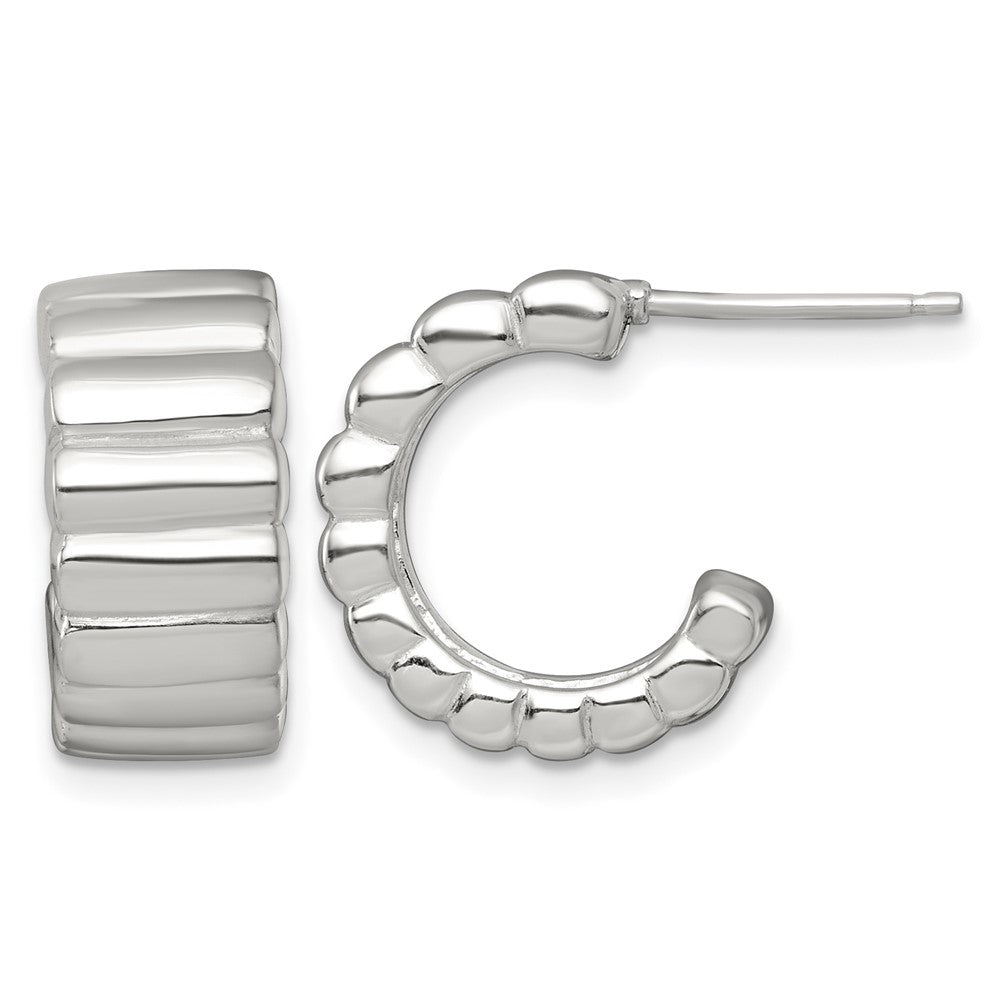 Sterling Silver Polished Textured 8.0mm Post C-Hoop Earrings