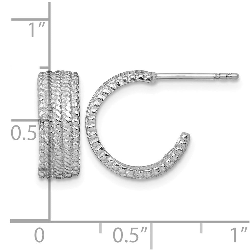 Sterling Silver Rhodium-plated Polished and Textured Post Hoop Earrings