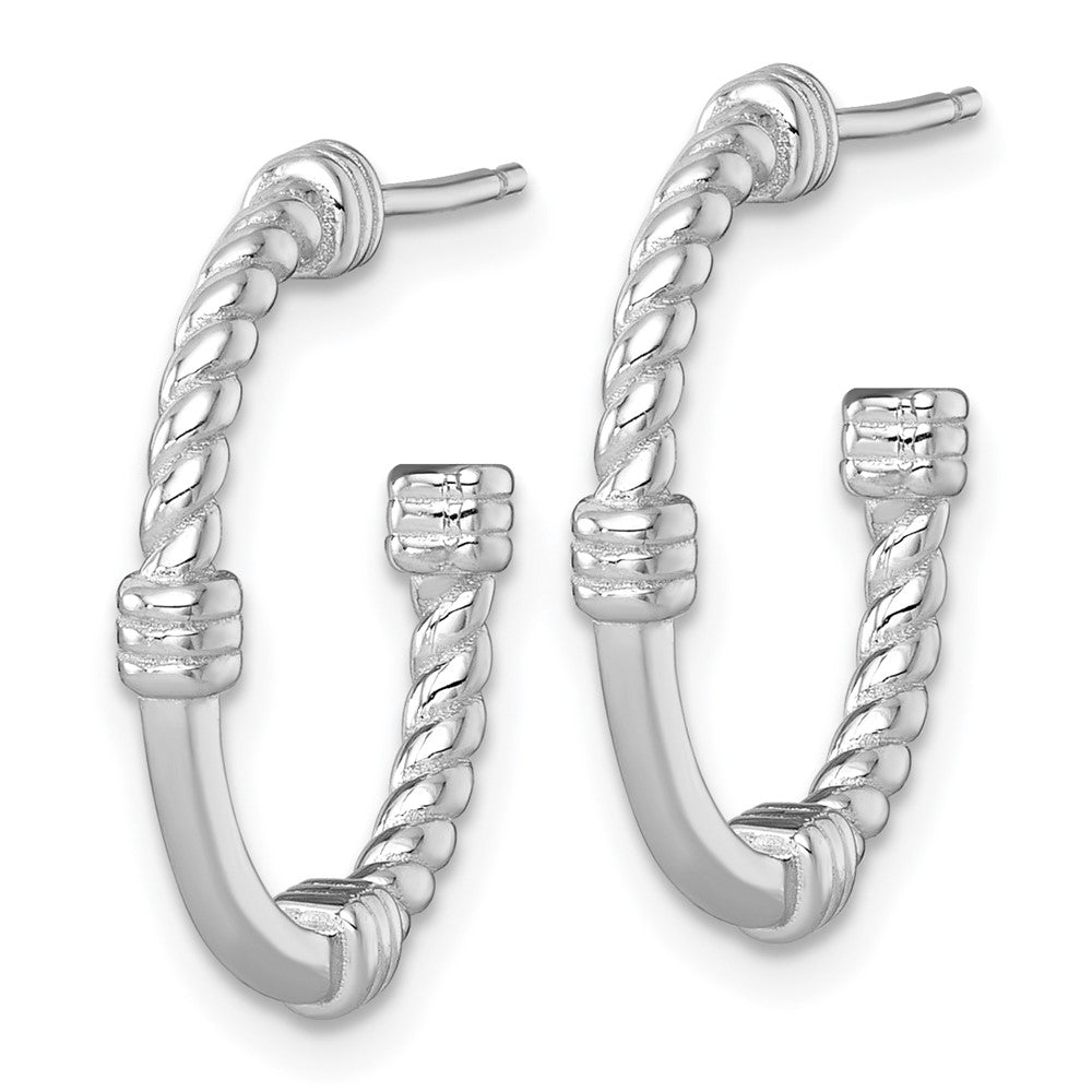 Sterling Silver RH-plated Polished and Twisted 21.0mm Post C-Hoop Earrings