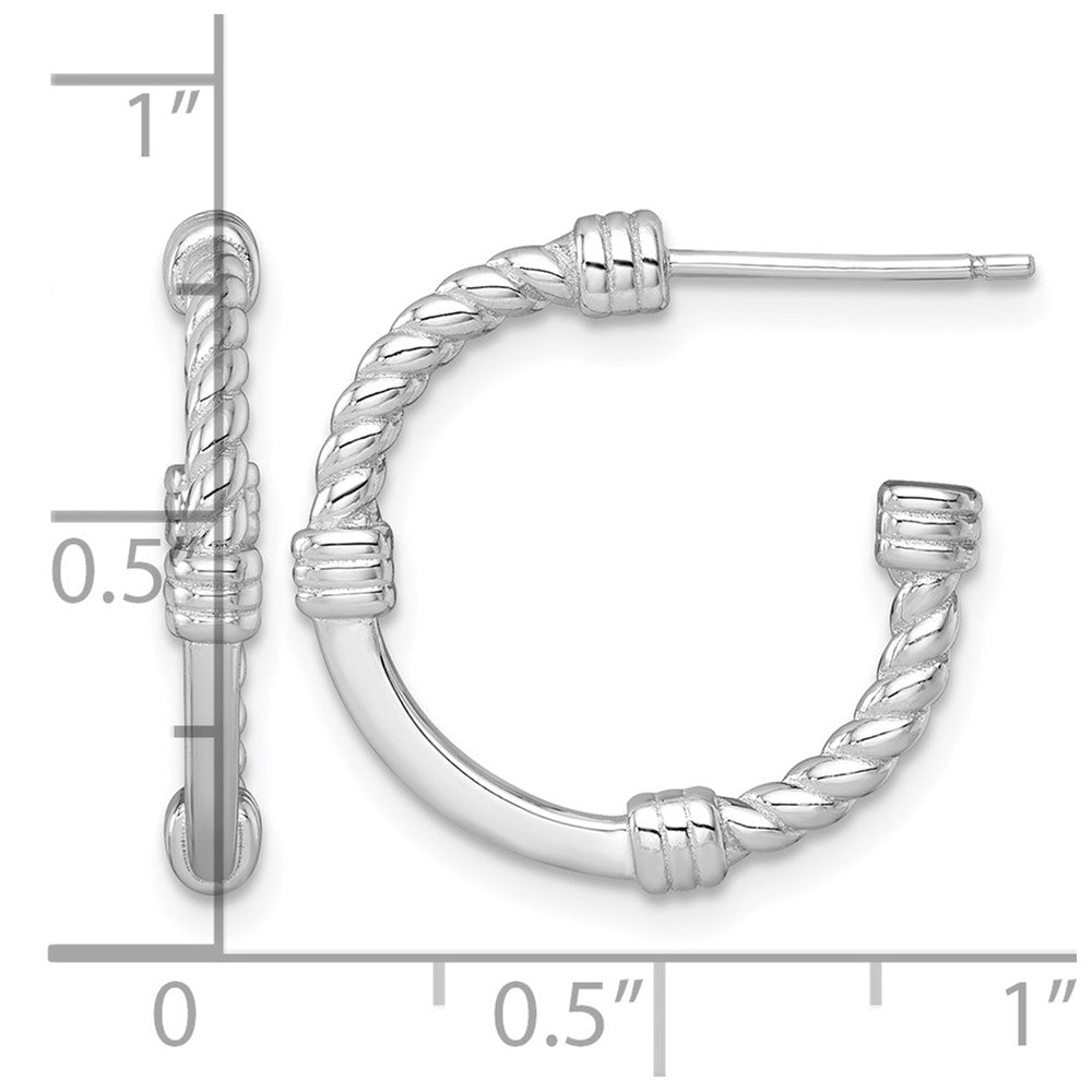 Sterling Silver RH-plated Polished and Twisted 21.0mm Post C-Hoop Earrings